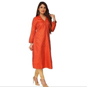 BIBA Women’s Straight Orange Metallic Kurta Sz 36